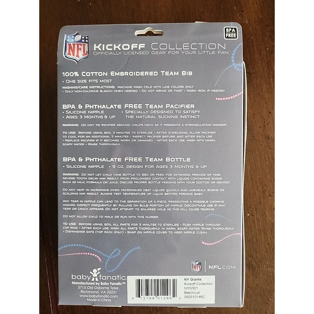 NY Giants  Kickoff Collection  Binky Bib Bottle Officially‎ NFL Licensed NEW!